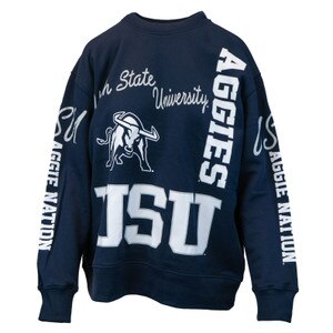 Women's Blue Utah State Crew Sweatshirt with Logos All Over